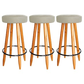 Kit 3 Banqueta Alta Industrial Madeira 75cm Cozinha Bar Bege