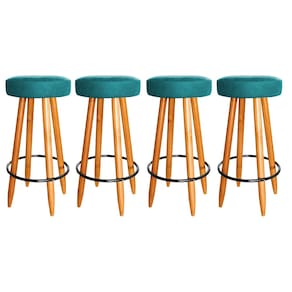 Kit 4 Banqueta Alta Madeira Industrial Cozinha Turquesa