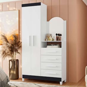 guarda-roupa solteiro com espelho capri flex 2 pt 4 gv branco