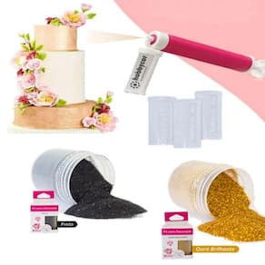 Kit 2 Glitter Comestível ( Preto e Ouro) E Pulverizador Para Confeitar