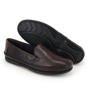 Mocassim Masculino Couro Liso Bico Redondo Calce Fácil