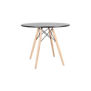 Mesa De Jantar Eames Redonda Preto Com Natural 90cm