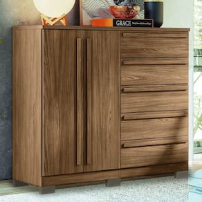 Cômoda 2 Portas E 5 Gavetas Com Pés Málaga Gold Santos Andirá Jatoba