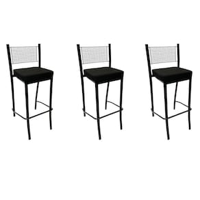 Kit 3 Banquetas para cozinha Empilhável preta assento em linho cor preto altura 65cm - Poltronas do Sul
