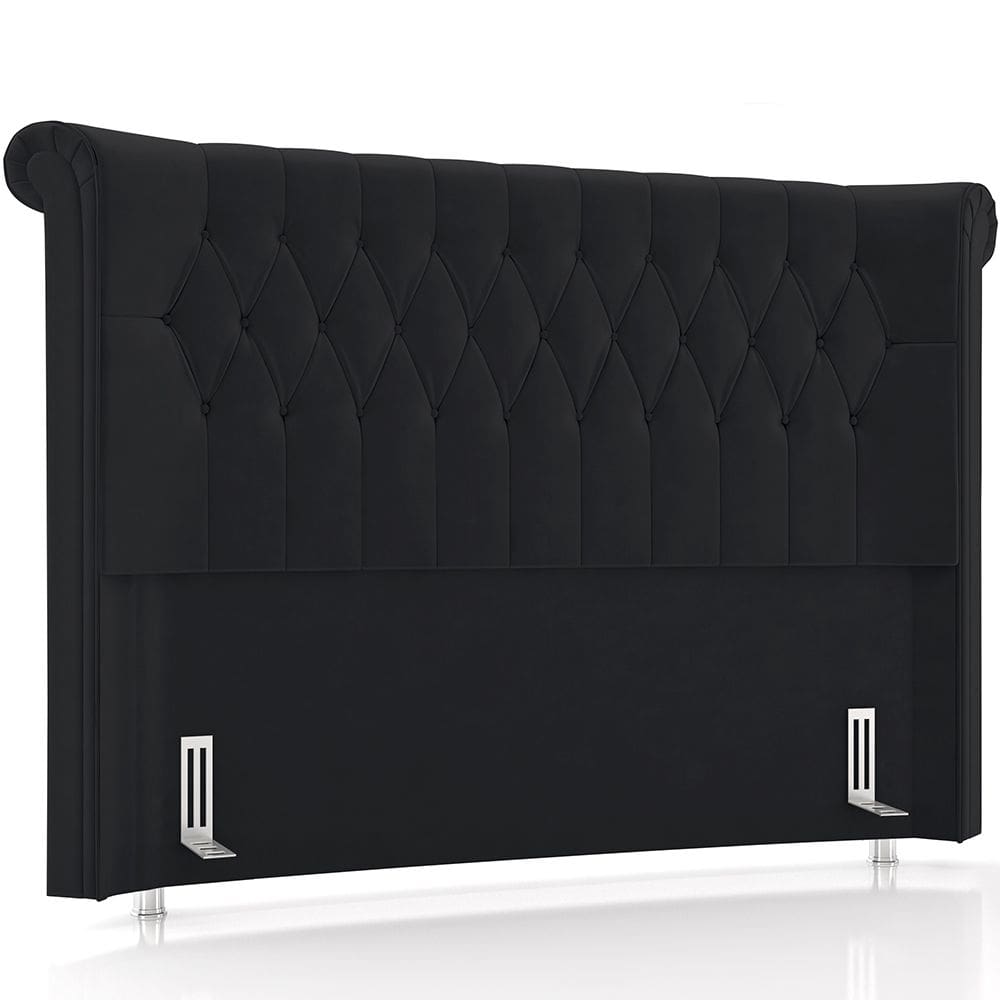 Cabeceira Cama Box Queen 160cm Estofada Meora P05 Veludo Preto - Lyam Decor