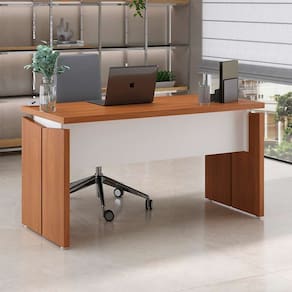 mesa de escritório lane freijó e branca 145 cm