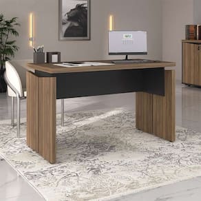 mesa de escritório lane nogal e preta 125 cm