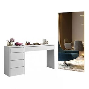Conjunto Escrivaninha 5 Gavetas Berlim e Espelho Decorativo 180x90cm Retangular Branco
