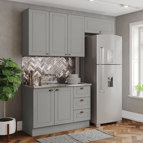 imagem-Cozinha Compacta 3 Peças 100% Mdf Americana Cinza - Henn