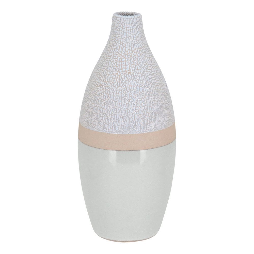Vaso Cerâmica Decorativo Enfeite Casa 30x14x14cm Marfim
