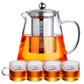 Conjunto Bule Chaleira Infusora Vidro 950Ml 4 Xícaras Glass