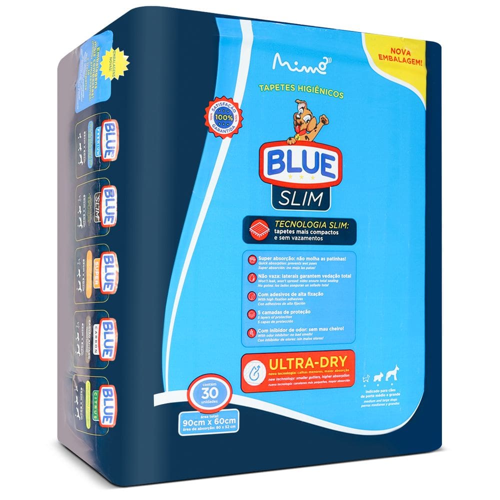 Tapete Higiênico Blue Slim Premium 30unidades 90x60cm