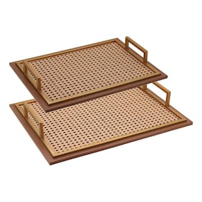 Jg 2Pç Bandeja Mdf Decorativa Para Servir Bege