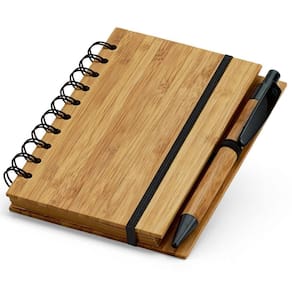 Caderneta Em Bambu10,5X14,8Cm 70Fls Pautadas E Caneta Topget