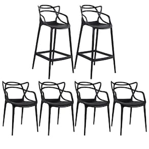 4 Cadeiras + 2 Banquetas Altas Masters Allegra Preto