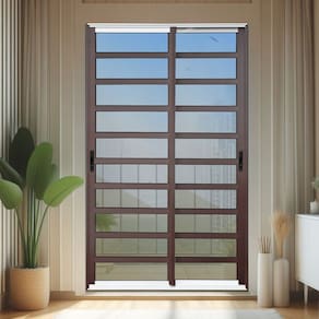 Porta de Correr com Travessas 2 Folhas Moveis 210 X 200 Elite com Fecho Automático Vidro Reflex Mix Corten