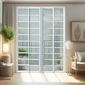 Porta de Correr com Travessas 4 Folhas Moveis 210 X 240 Elite com Fechadura Tetra Vidro Liso Branco