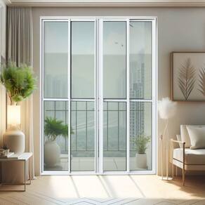 Porta de Correr 4 Folhas Moveis 210 X 200 Elite com Fecho Automático Vidro Liso Branco
