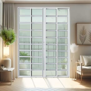 Porta de Correr com Travessas 4 Folhas Moveis 210 X 240 Elite com Fecho Automático Vidro Liso Branco
