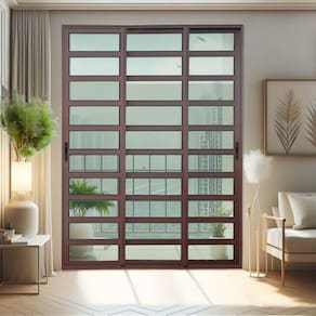 Porta de Correr com Travessas 3 Folhas Moveis Sequenciais 210 X 180 Elite com Fecho Automático Vidro Corten