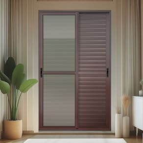 Porta de Correr Venez. 3 Folhas Moveis 210 X 150 Elite com Fecho Automático Vidro Liso Corten