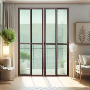 Porta de Correr 4 Folhas Moveis 210 X 240 Elite com Fecho Automático Vidro Liso Corten