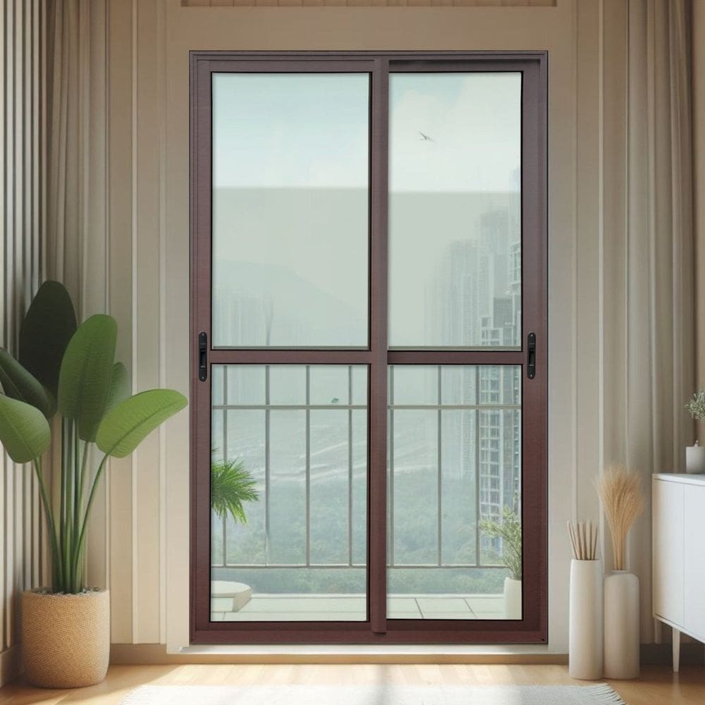Porta de Correr 2 Folhas Moveis 210 X 150 Elite com Fecho Automático Vidro Liso Corten