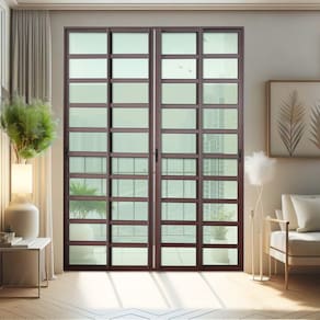 Porta de Correr com Travessas 4 Folhas Moveis 210 X 240 Elite com Fecho Automático Vidro Liso Corten