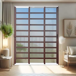 Porta de Correr com Travessas 3 Folhas Moveis Sequenciais 210 X 180 Elite com Fechadura Tetra Vidro Mix Corten