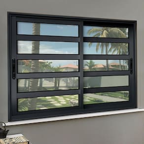 Janela Elite com Travessas 2 Folhas Moveis 100 X 200 Vidro Liso Preto