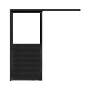 Porta de Correr Lambri de Aluminio 215x80cm com Vidro Mini Borel Preto