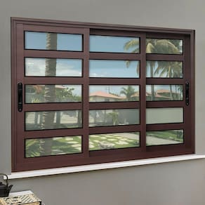 Janela Elite com Travessas 3 Folhas Moveis Sequenciais 100 X 200 Vidro Liso Corten