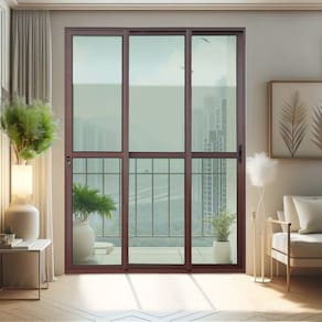 Porta de Correr 3 Folhas Moveis Sequenciais 210 X 200 Elite com Fechadura Tetra Vidro Liso Corten