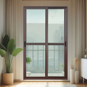 Porta de Correr 2 Folhas Moveis 210 X 200 Elite com Fecho Automático Vidro Liso Corten