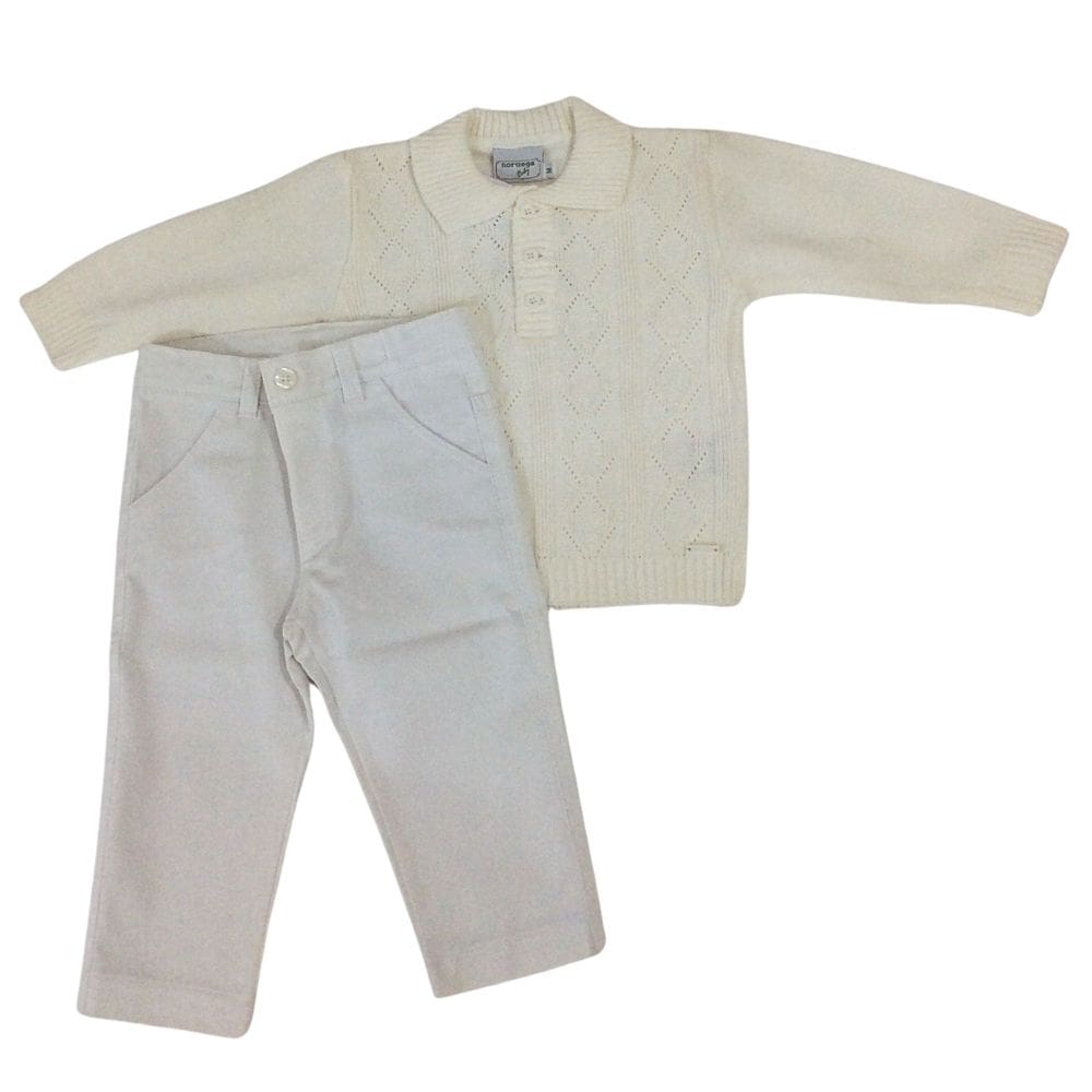 Conjunto Batizado bebe masc Noruega Off e branco