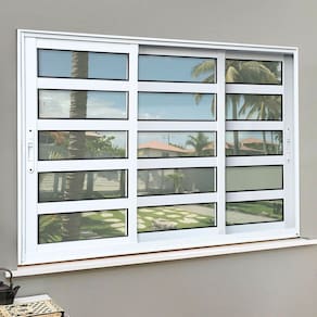 Janela Elite com Travessas 3 Folhas Moveis Sequenciais 120 X 200 Vidro Liso Branco