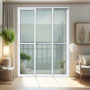 Porta de Correr 3 Folhas Moveis Sequenciais 210 X 240 Elite com Fechadura Tetra Vidro Liso Branco