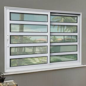 Janela Elite com Travessas 2 Folhas Moveis 100 X 100 Vidro Liso Branco