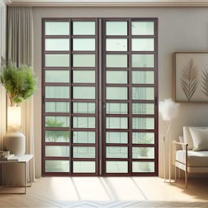 Porta de Correr com Travessas 4 Folhas Moveis 210 X 240 Elite com Fechadura Tetra Vidro Liso Corten