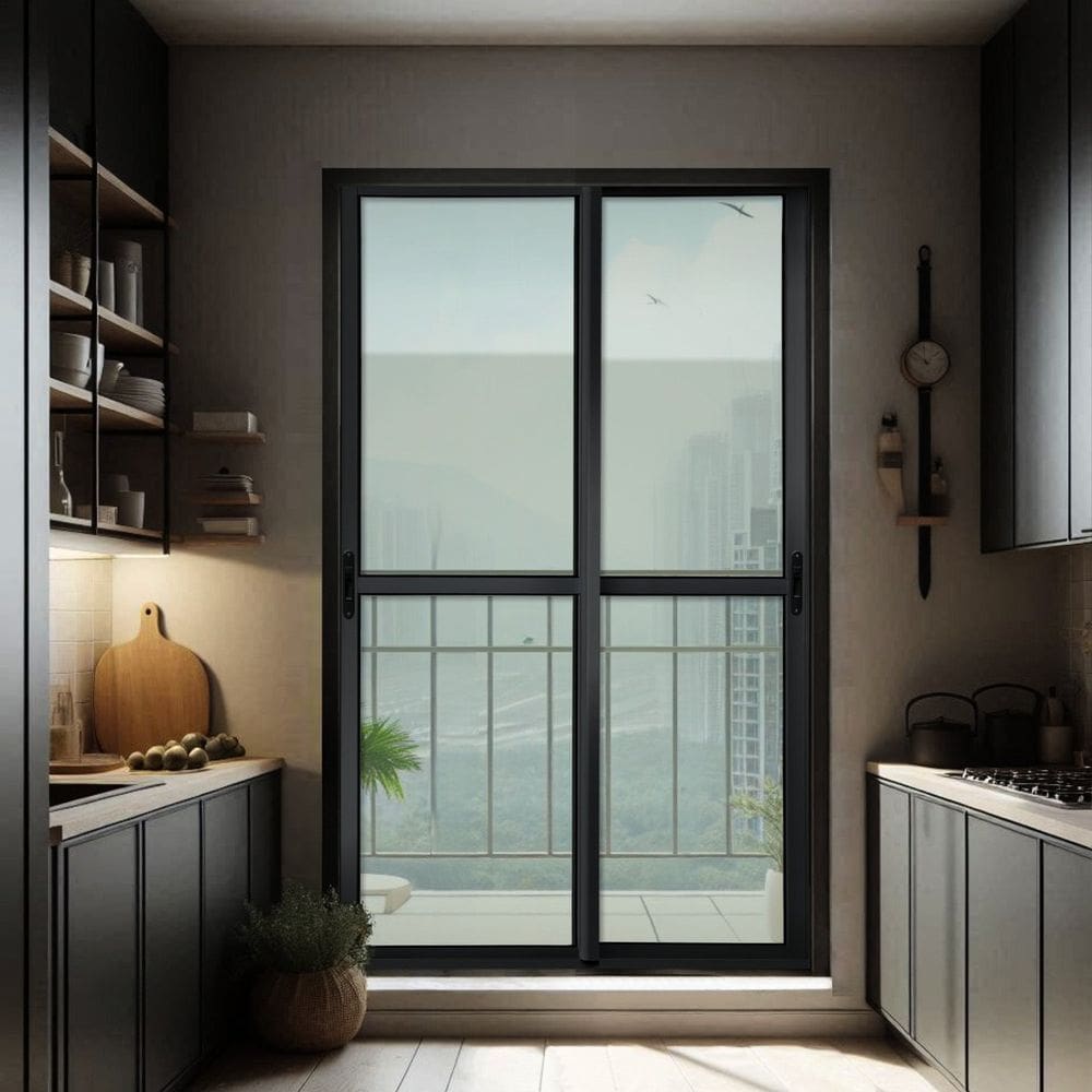 Porta de Correr 2 Folhas Moveis 210 X 150 Elite com Fecho Automático Vidro Liso Preto