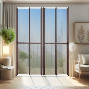 Porta de Correr 4 Folhas Moveis 210 X 200 Elite com Fechadura Tetra Vidro Reflex Mix Corten