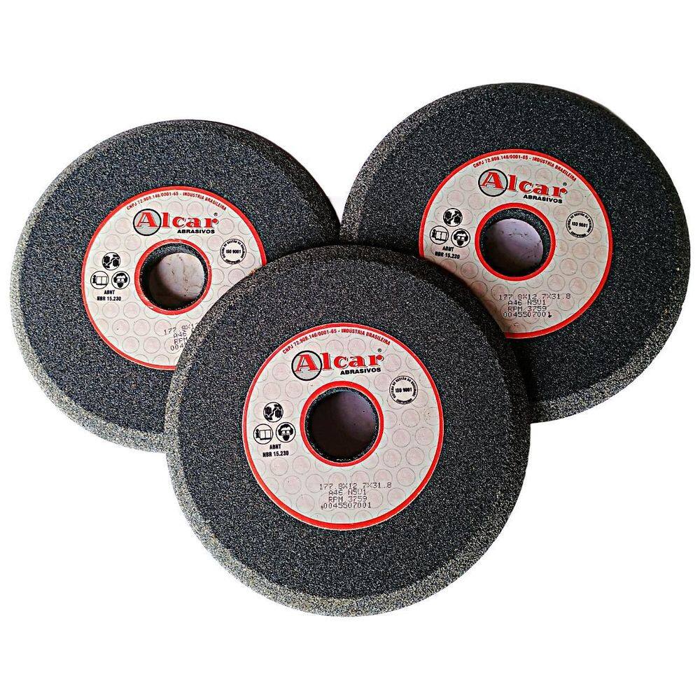 Kit Três Rebolo Chanfrado A 46 177,8 X 12,7 X 31,8 Mm Alcar