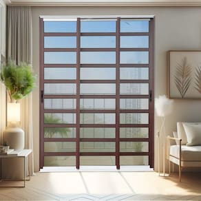 Porta de Correr com Travessas 3 Folhas Moveis Sequenciais 210 X 150 Elite com Fecho Automático Vidro Mix Corten