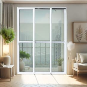 Porta de Correr 3 Folhas Moveis Sequenciais 210 X 180 Elite com Fechadura Tetra Vidro Liso Branco