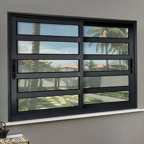 Janela Elite com Travessas 2 Folhas Moveis 120 X 150 Vidro Liso Preto