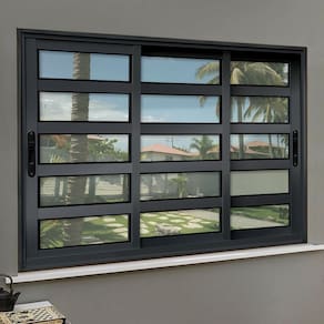 Janela Elite com Travessas 3 Folhas Moveis Sequenciais 100 X 240 Vidro Liso Preto