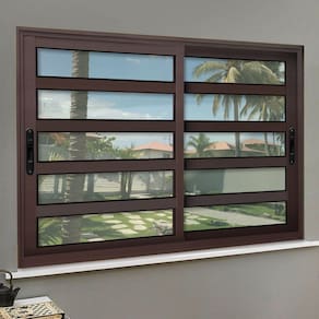 Janela Elite com Travessas 2 Folhas Moveis 100 X 200 Vidro Liso Corten