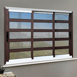 Janela Elite com Travessas 3 Folhas Moveis Sequenciais 120 X 150 Vidro Reflex Mix Corten