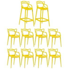 8 Cadeiras + 2 Banquetas Altas Masters Allegra Amarelo