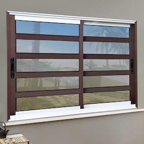 Janela Elite com Travessas 2 Folhas Moveis 120 X 200 Vidro Reflex Mix Corten